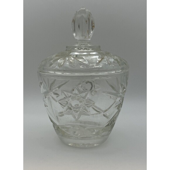 Vintage Anchor Hocking Star of David Clear Glass Covered Dish / Bowl Trinkets - Picture 2 of 7